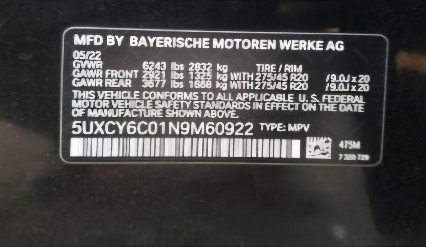BMW X6 2022 BLACK vin: 5UXCY6C01N9M60922
